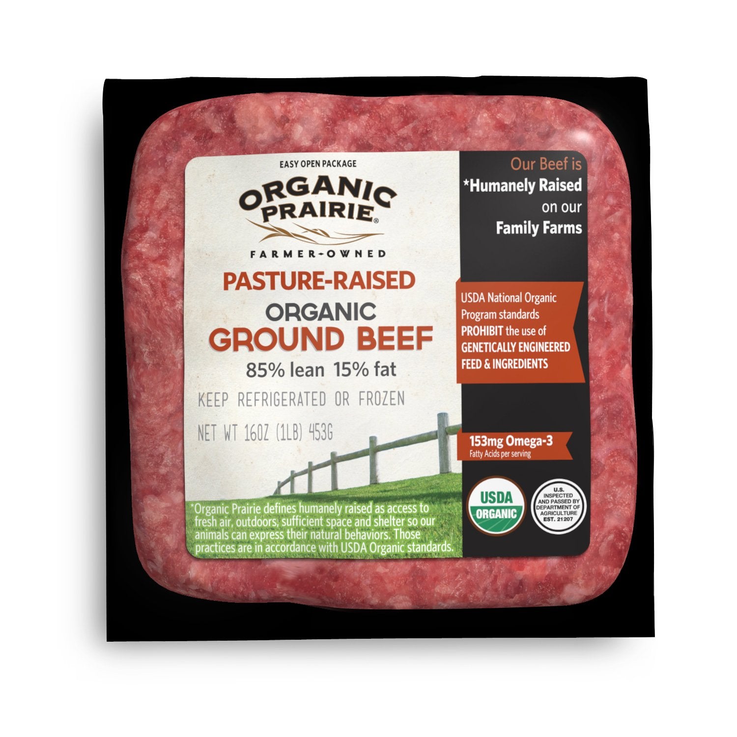 Organic Prairie, Organic Pasture-Raised 85% Lean Ground Beef, 1 Pound